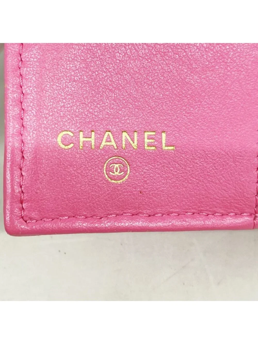 Chanel Trifold Wallet Quilted Caviar Leather Pink Gold